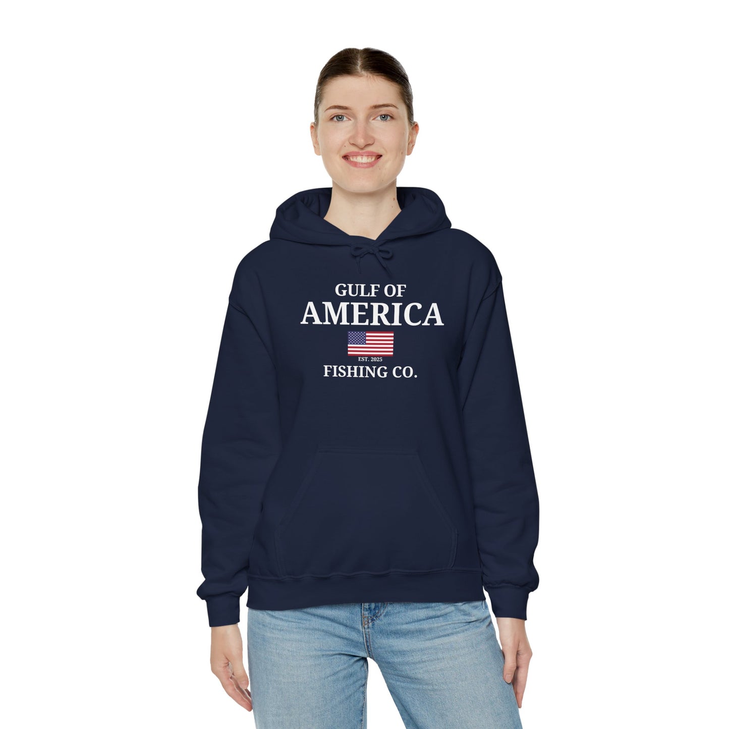 Unisex Heavy Blend™ Hooded Sweatshirt Gulf of America Fishing Co with Flag