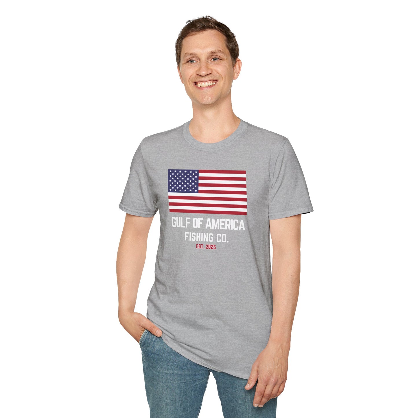 Unisex Softstyle T-Shirt Gulf of America Fishing Co Large Flag