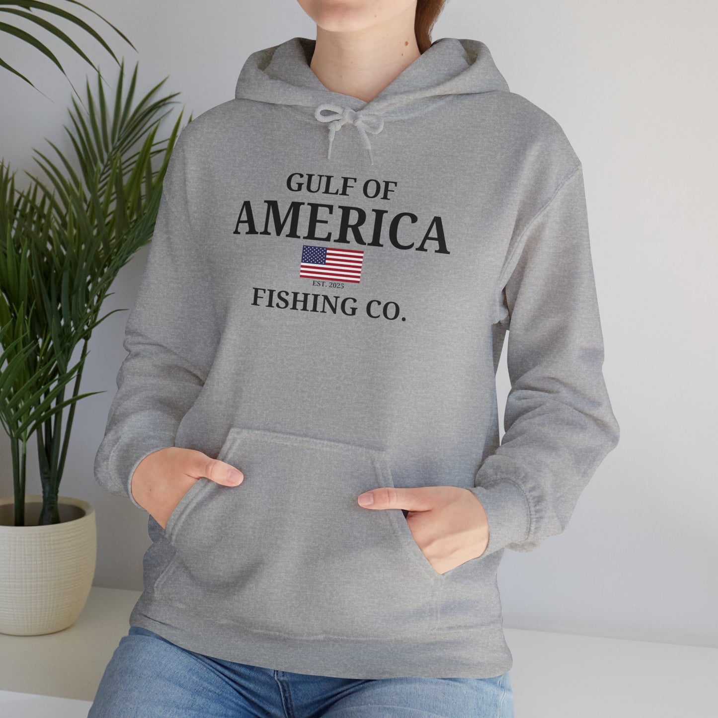 Unisex Heavy Blend™ Hooded Sweatshirt Gulf of America Fishing Co with Flag