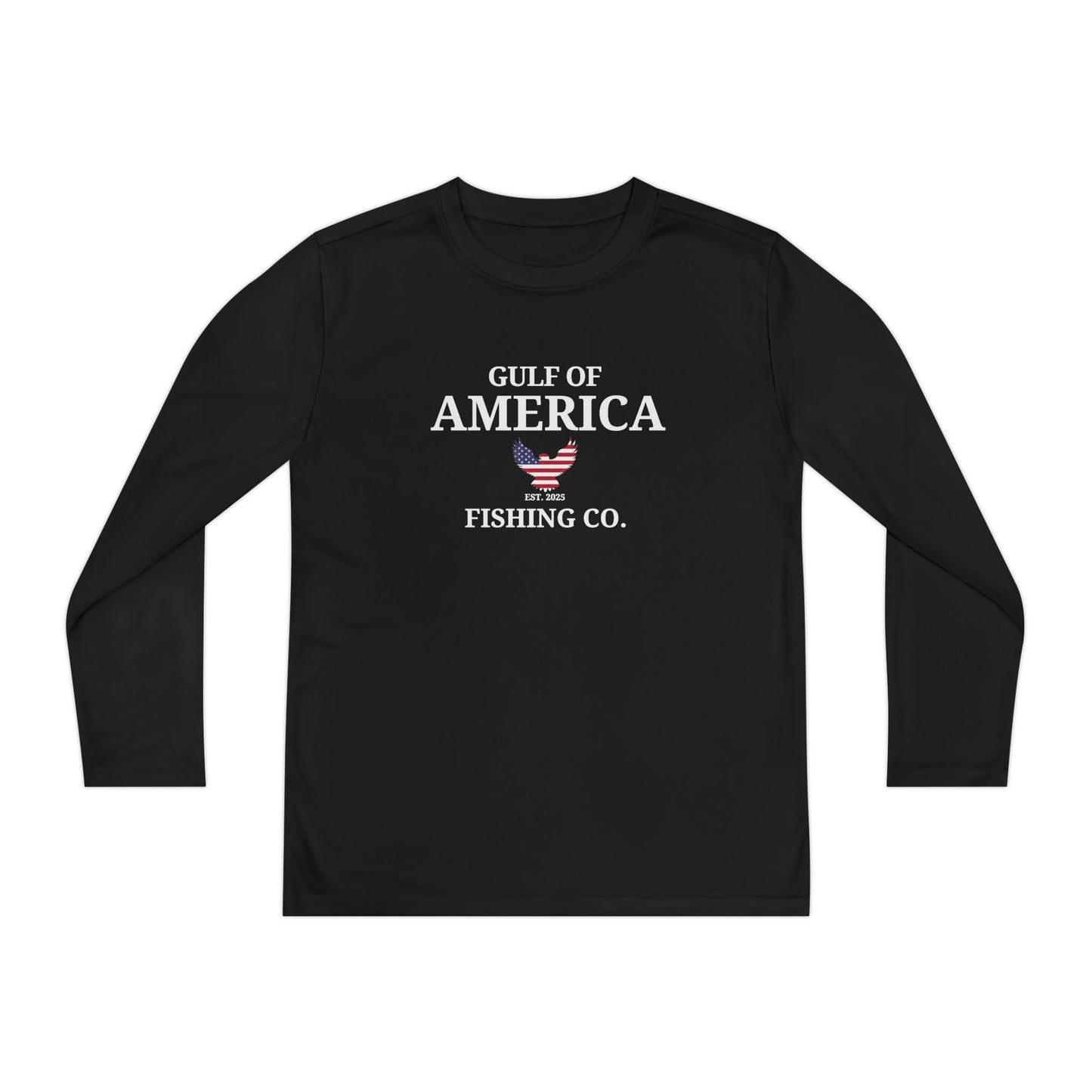 Youth Long Sleeve Competitor Tee Gulf of America Fishing Co with Eagle