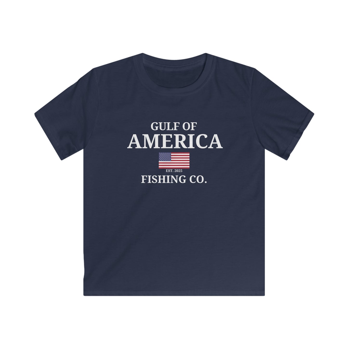 Kids Gulf of America Fishing Co with Flag Softstyle Tee
