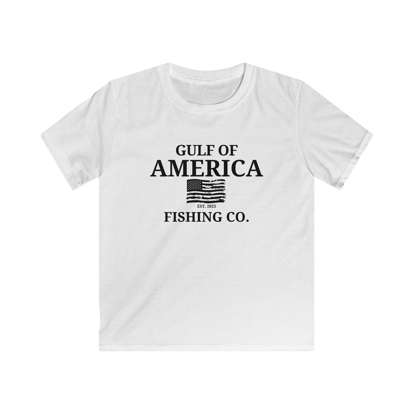 Kids Gulf of America Fishing Co Distressed Flag Softstyle Tee