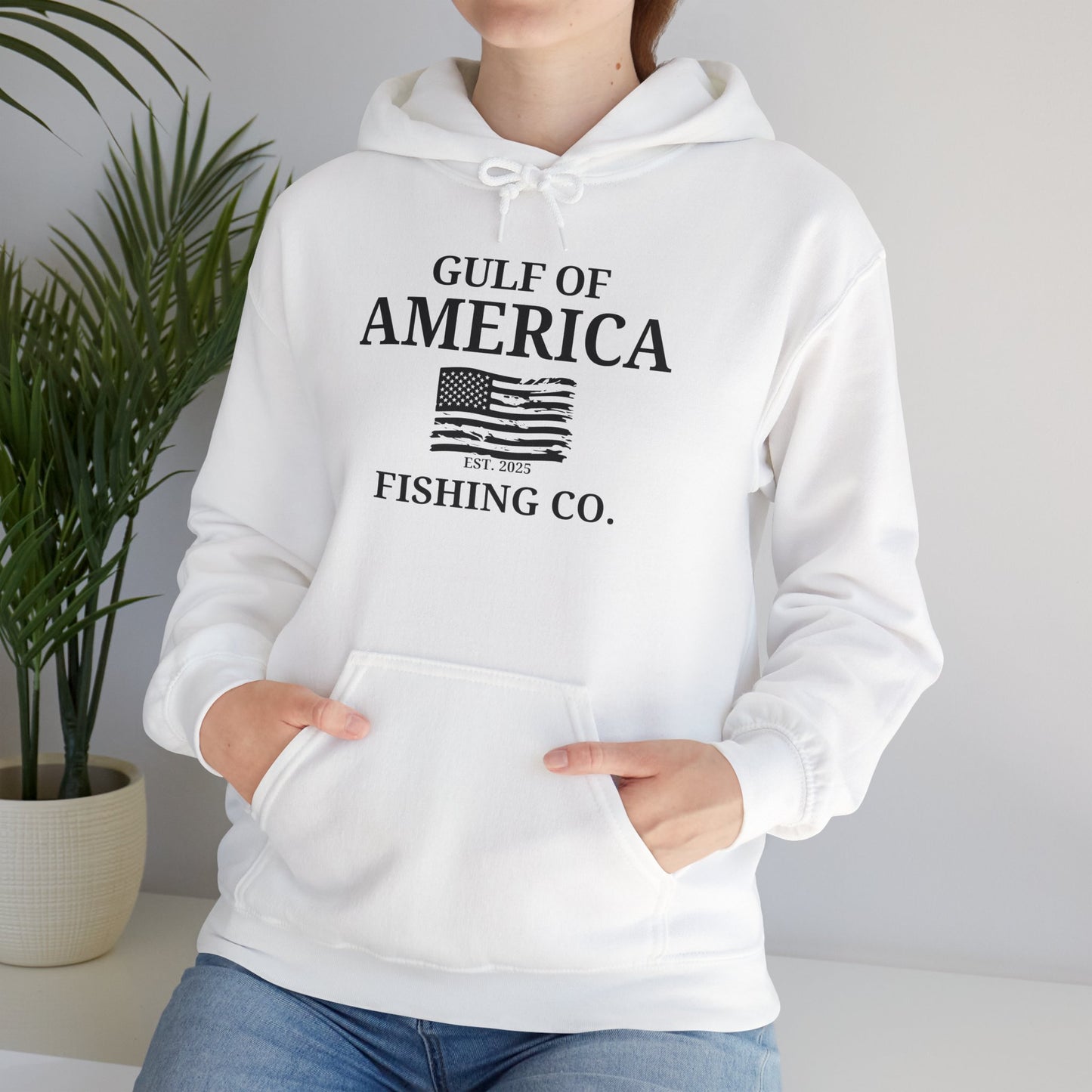 Unisex Heavy Blend™ Hooded Sweatshirt Gulf of America Fishing Co Distressed Flag