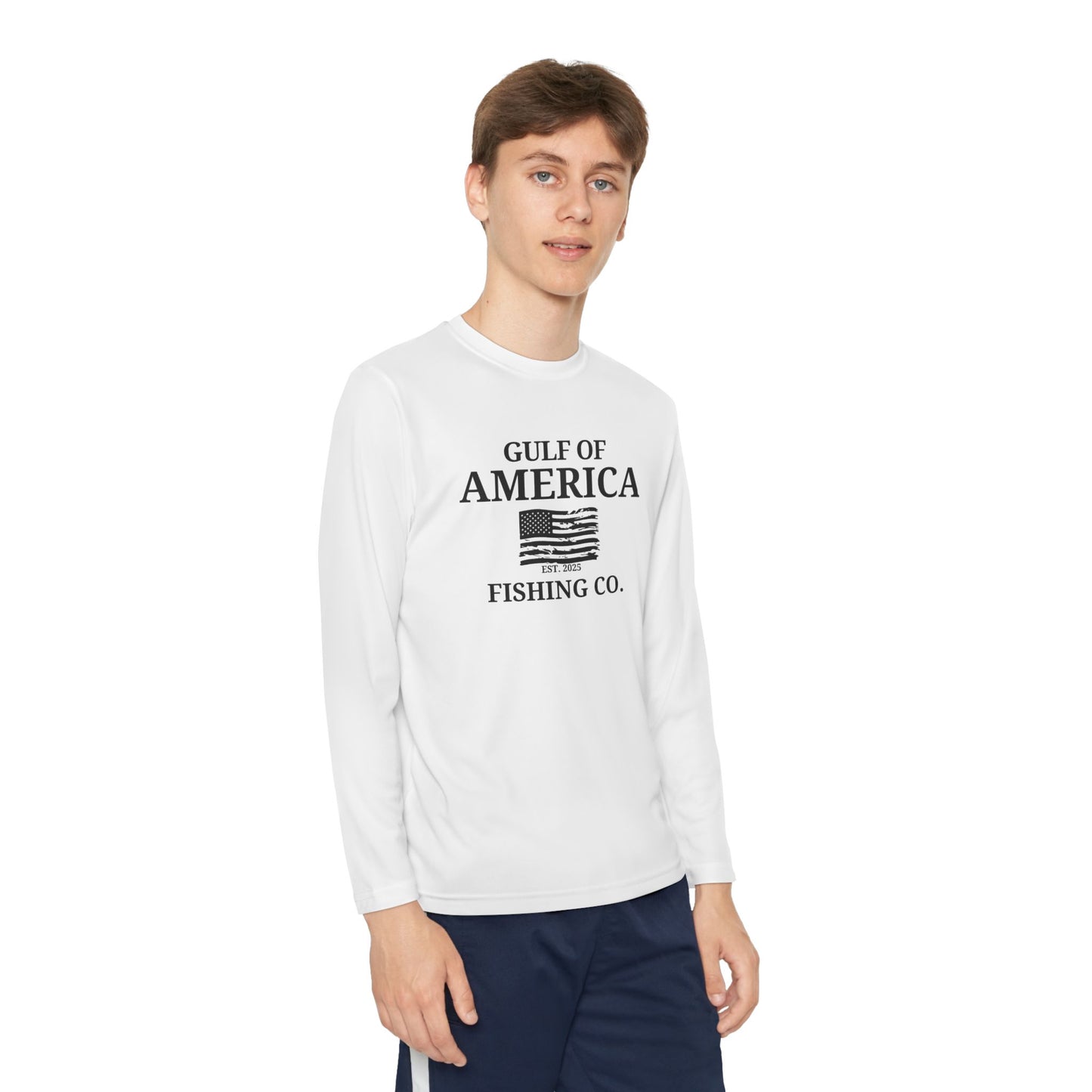 Youth Long Sleeve Competitor Tee Gulf of America Distressed Flag