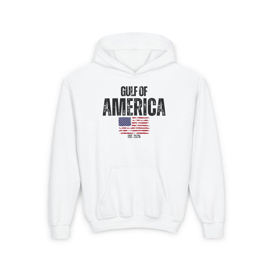 Youth Heavy Blend Hooded Sweatshirt Gulf of America Distressed Flag