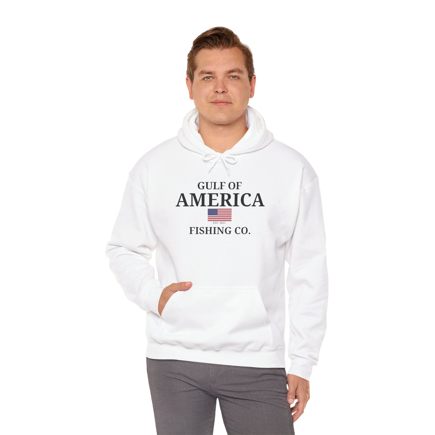 Unisex Heavy Blend™ Hooded Sweatshirt Gulf of America Fishing Co with Flag