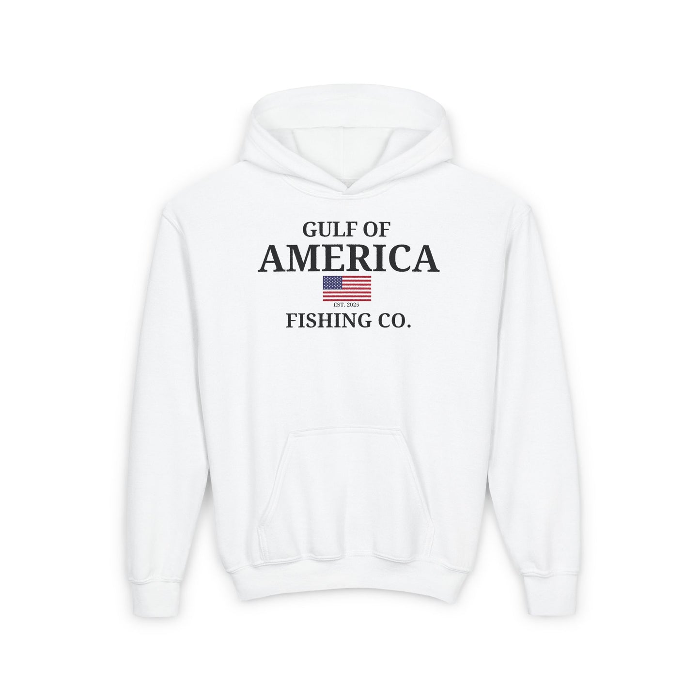 Youth Heavy Blend Hooded Sweatshirt Gulf of America Fishing Co Flag