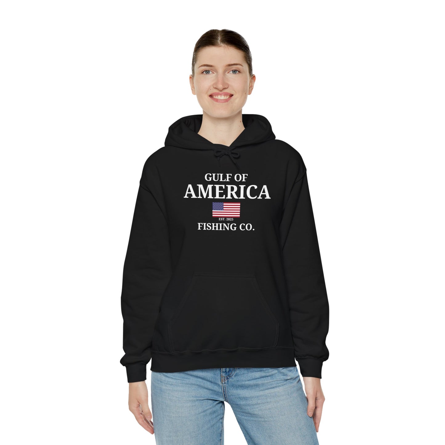 Unisex Heavy Blend™ Hooded Sweatshirt Gulf of America Fishing Co with Flag