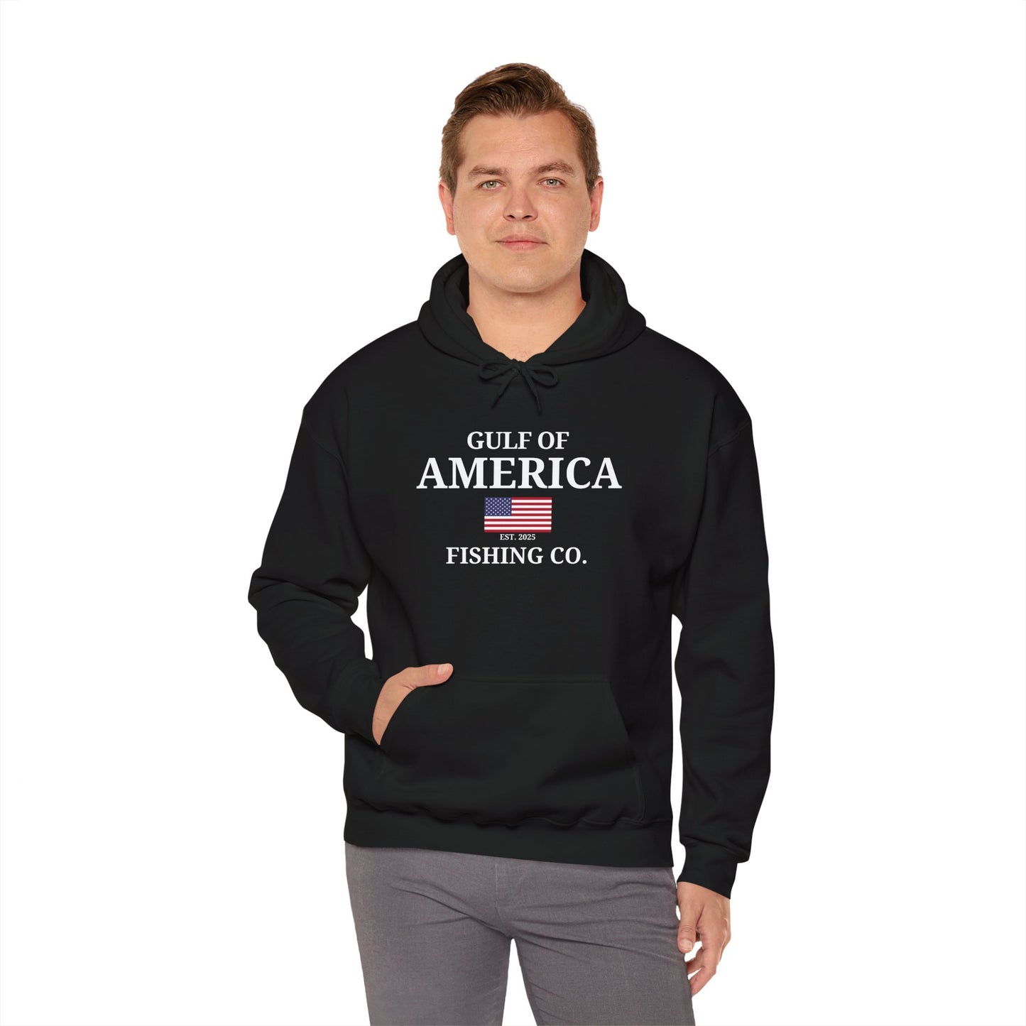 Unisex Heavy Blend™ Hooded Sweatshirt Gulf of America Fishing Co with Flag