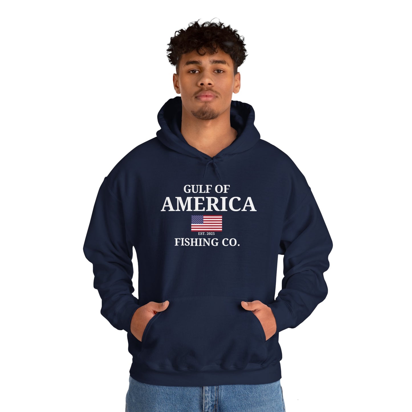 Unisex Heavy Blend™ Hooded Sweatshirt Gulf of America Fishing Co with Flag