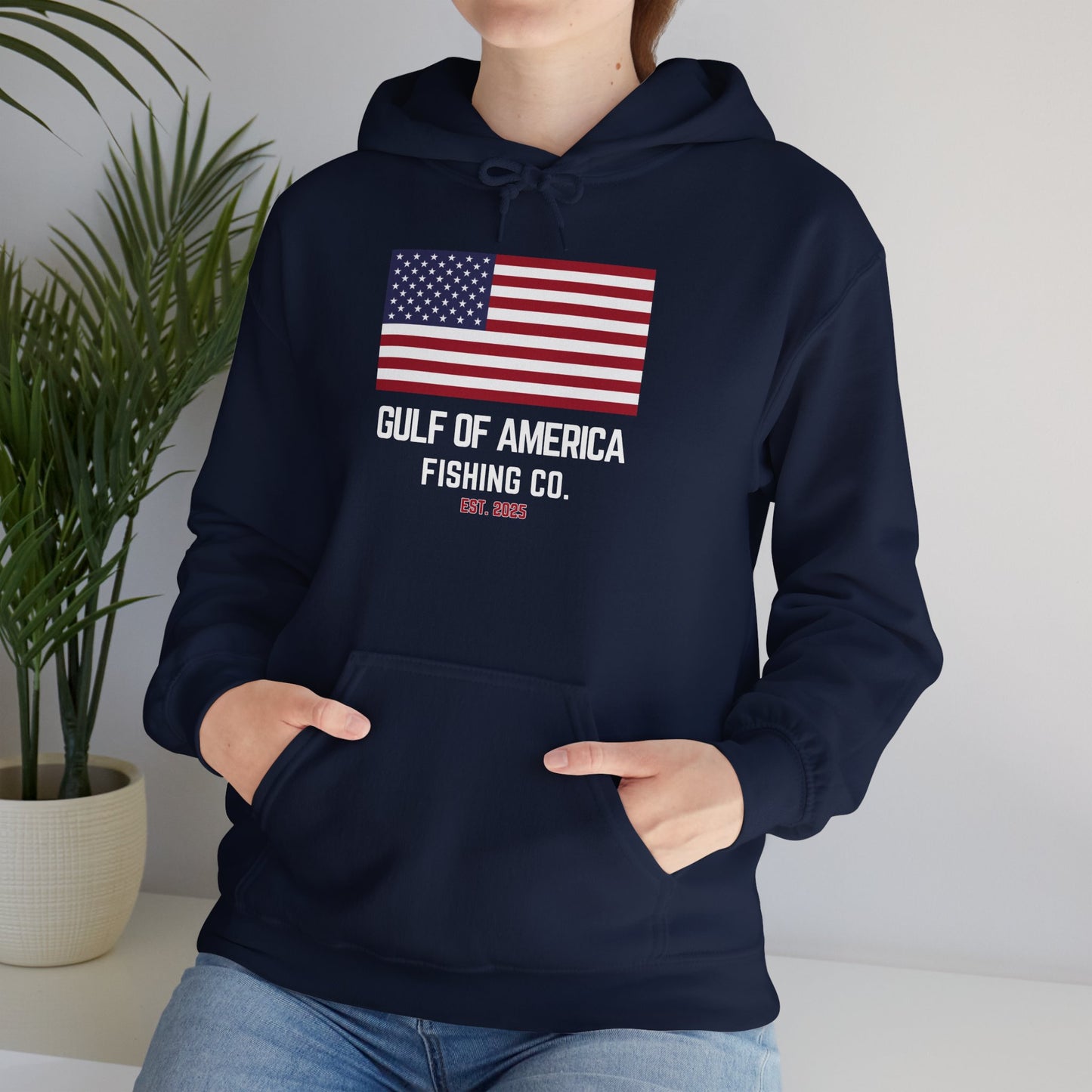 Unisex Heavy Blend™ Hooded Sweatshirt Gulf of America Fishing Co Large Flag