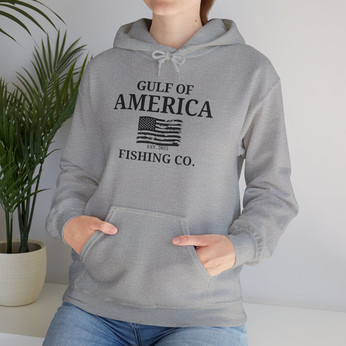 Unisex Heavy Blend™ Hooded Sweatshirt Gulf of America Fishing Co Distressed Flag