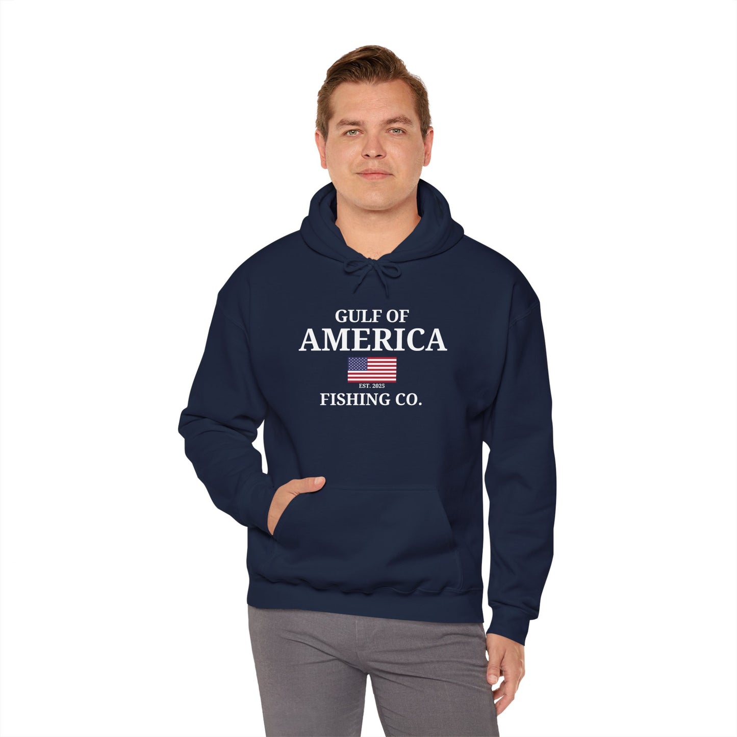 Unisex Heavy Blend™ Hooded Sweatshirt Gulf of America Fishing Co with Flag